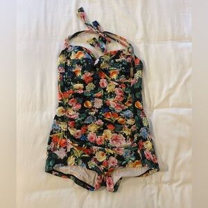 Seafolly Black Floral One-Piece Swimsuit with Multicolor Blooms